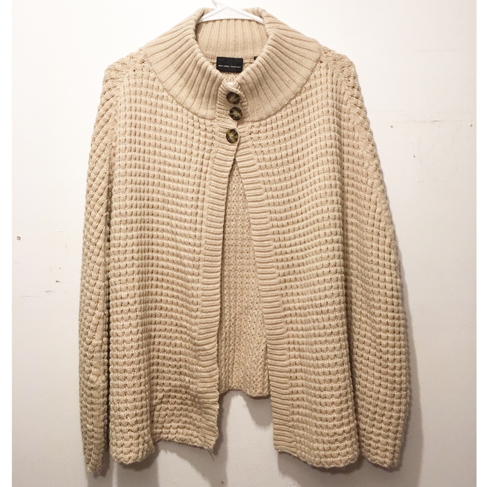 Knit Cream Sweater Poncho Cape
